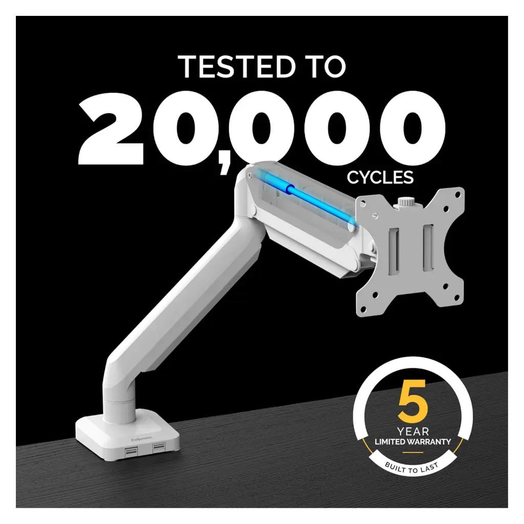 Fellowes Platinum Series Single Adjustable Monitor Arm - White 5.webp