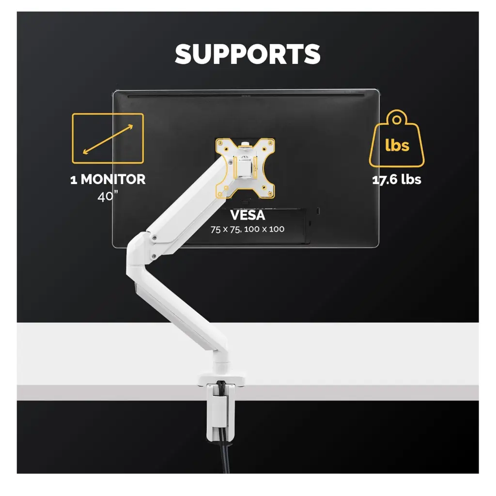 Fellowes Platinum Series Single Adjustable Monitor Arm - White 2.webp