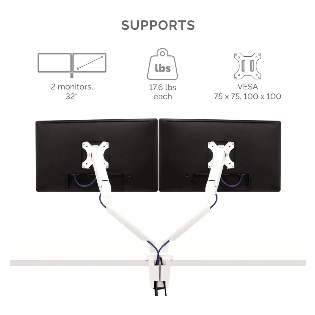 Fellowes Platinum Series Adjustable Dual Monitor Arm - White 2 .webp