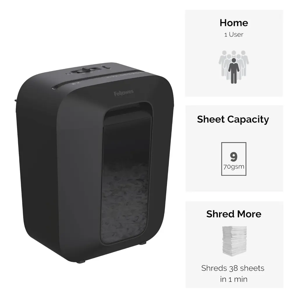 Fellowes Powershred LX50 Shredder, Cross Cut, Shreds 9 Sheets 3.webp