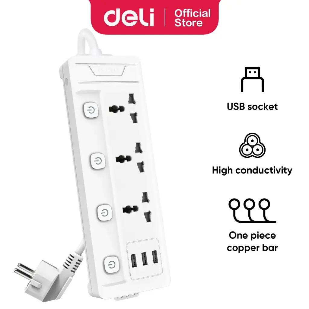 Deli ET410 Power Strip - 3 inputs, 2M
