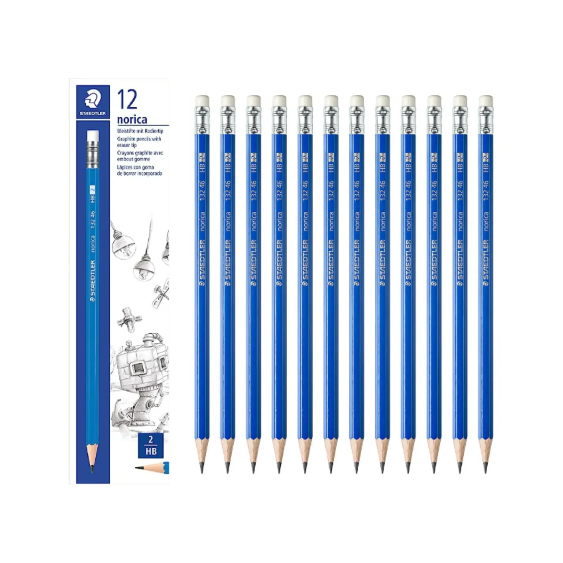 Staedtler Noris Pencil With Eraser, Pack of 12 , Blue