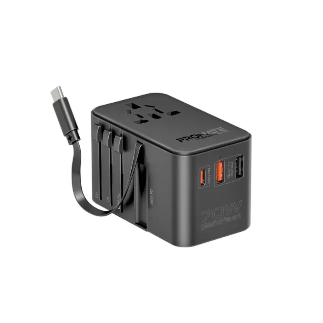 Promate TripMate-GaN70R, Multi-Port Travel Adapter