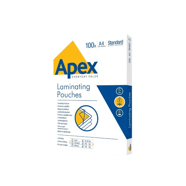 Fellowes Apex A4 Laminating Pouches 125Mic